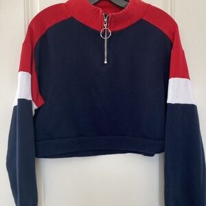 Blue and White Cropped Hoodie
